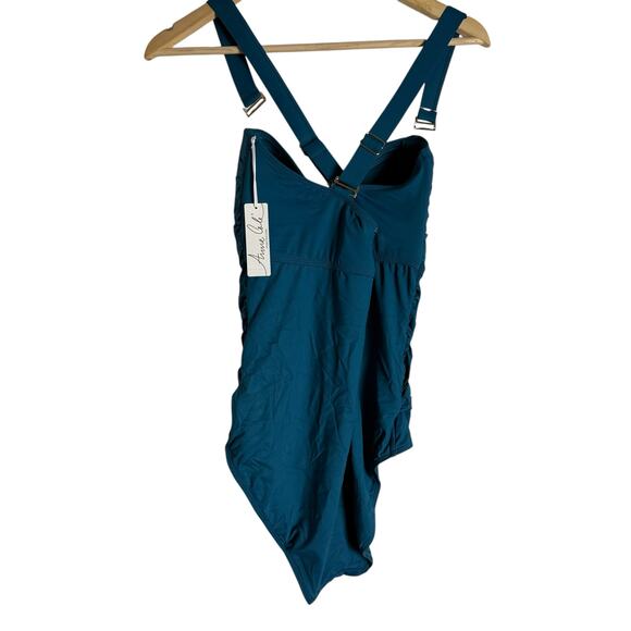 Anne Cole Twist Front Shirred One Piece Swimsuit in Deep Sea Blue Size 16W - Picture 10 of 13